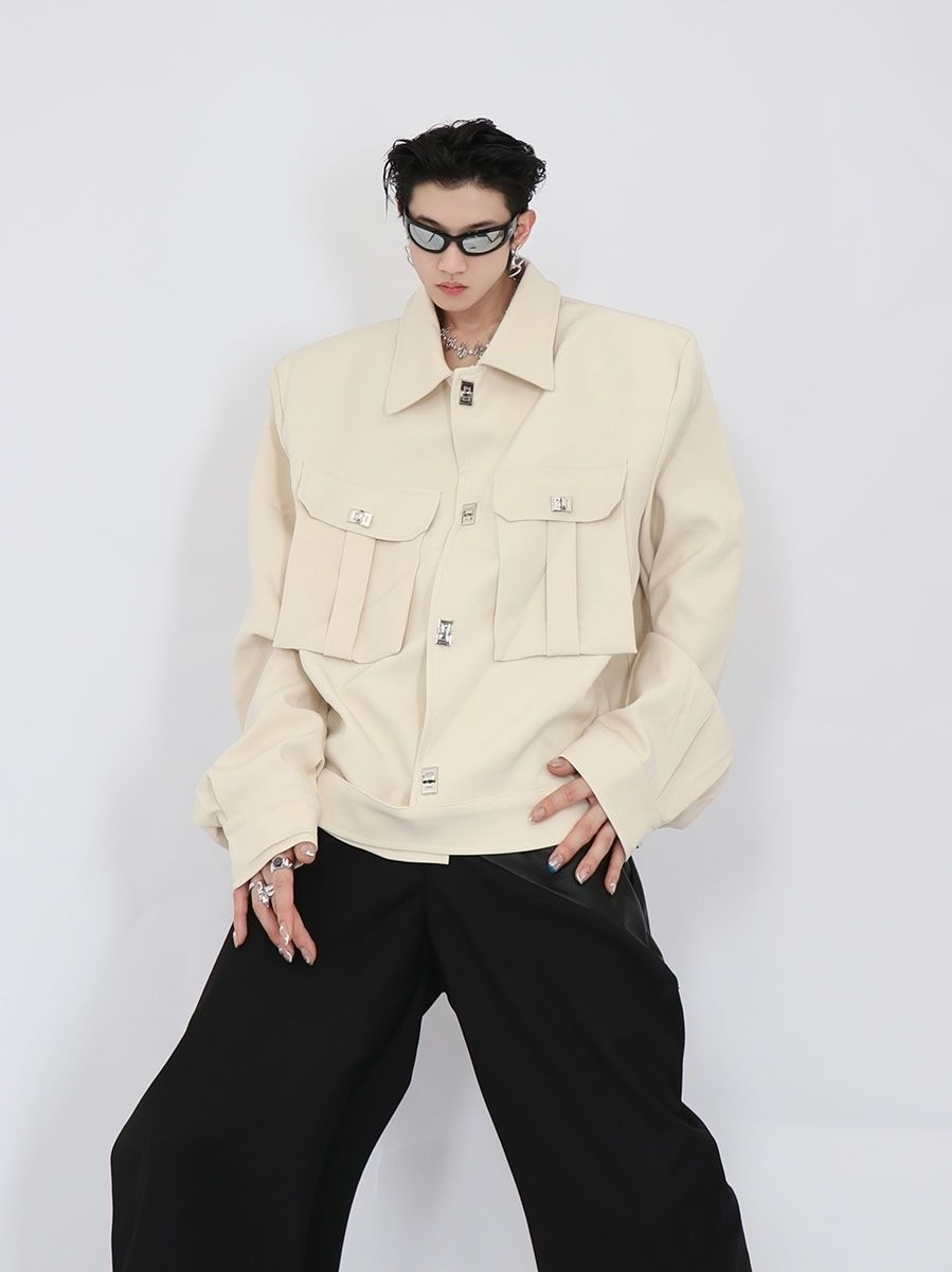 ArguECulturE トラックジャケットショート無地ポケット肩パッド ArguECulturE トラックジャケットショート無地ポケット肩パッド