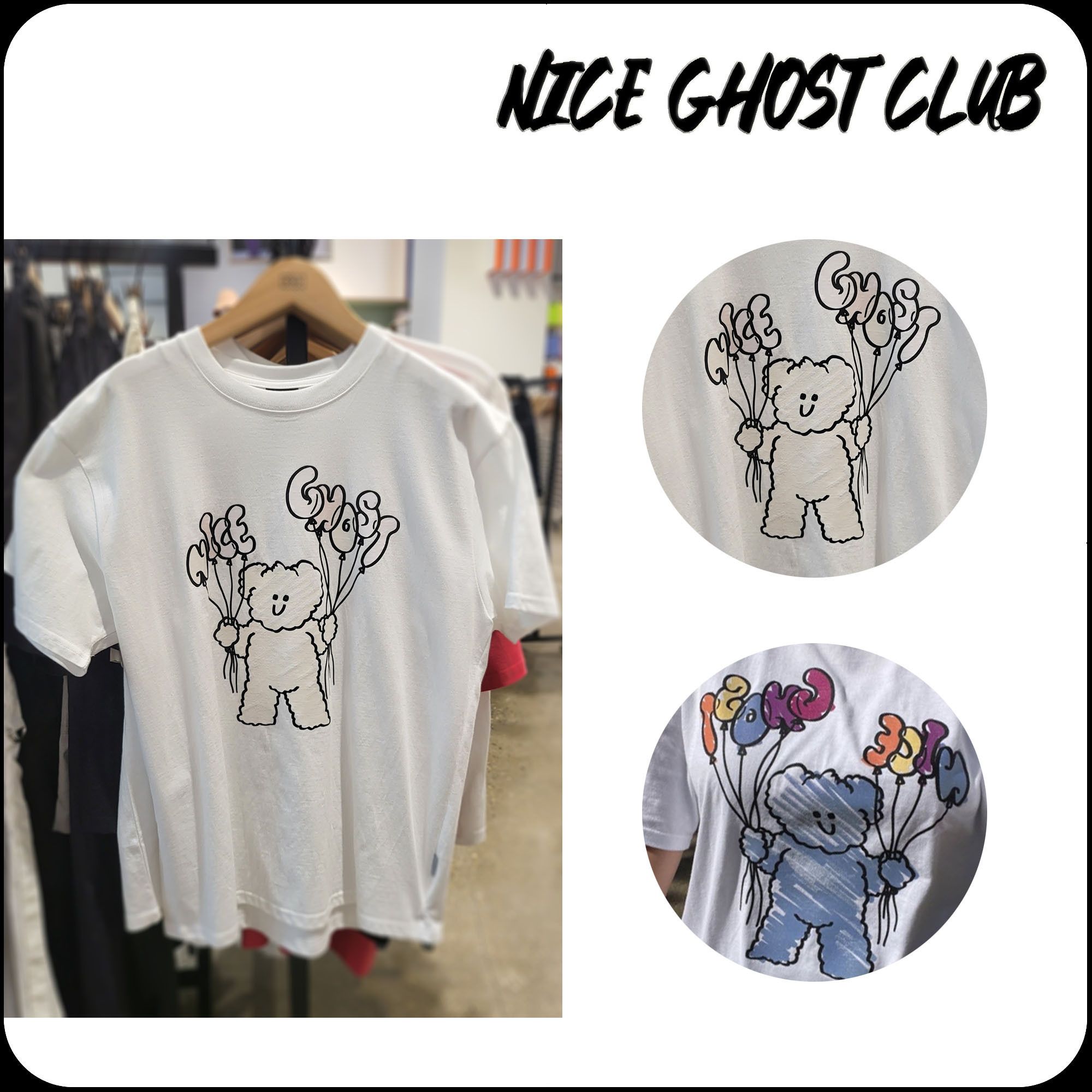 Nice Ghost Club★韓国★男女兼用★バルーンマカ 描画UV Tシャツ Nice Ghost Club☆韓国☆男女兼用☆バルーンマカ 描画UV Tシャツ