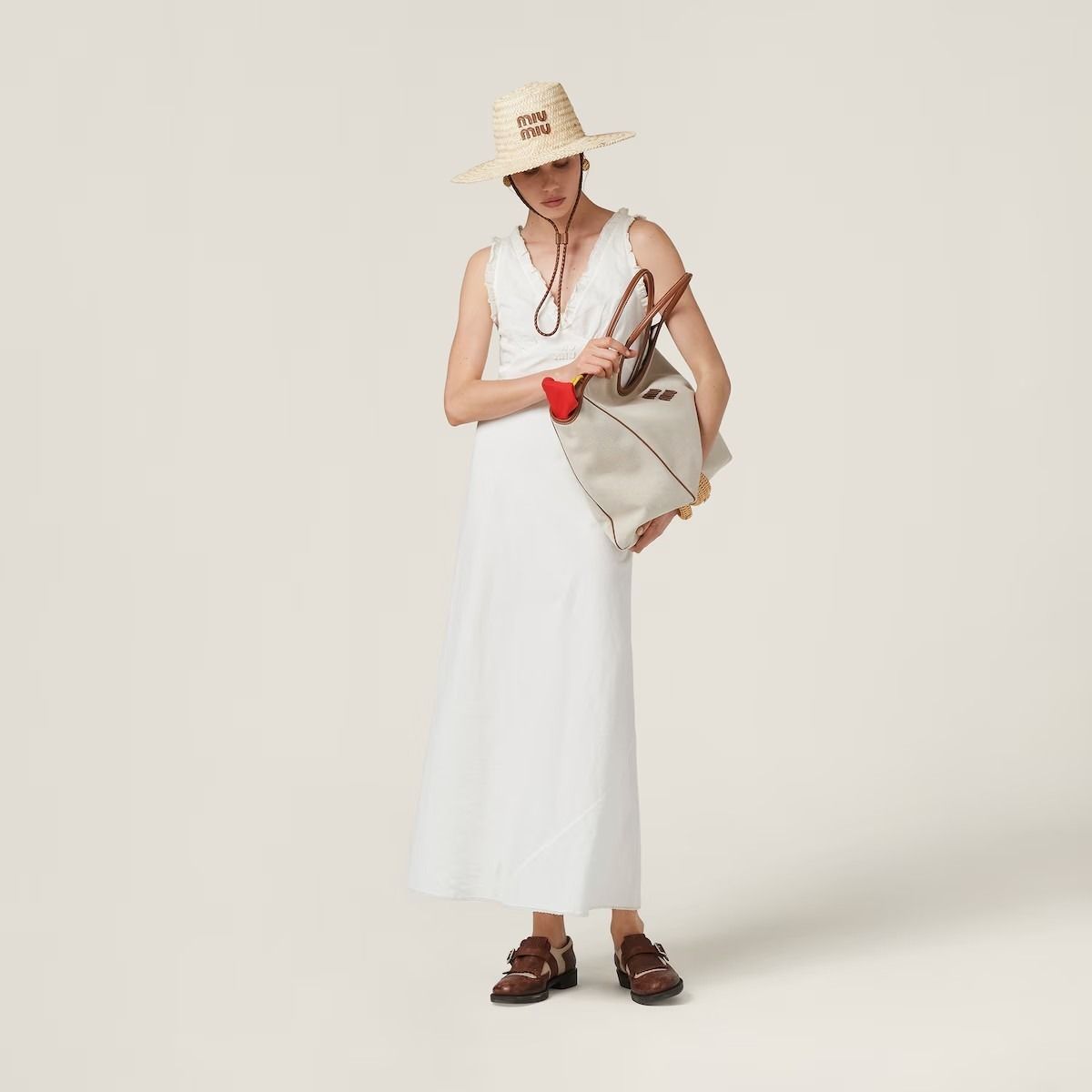 送料無料》 Miu Miu Long slubbed canvas dress (MiuMiu
