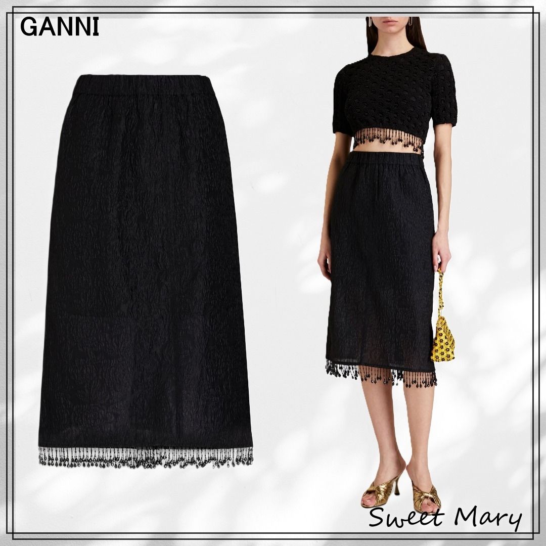GANNI☆クロッケ フリンジ付き ミディスカート♪【送料込