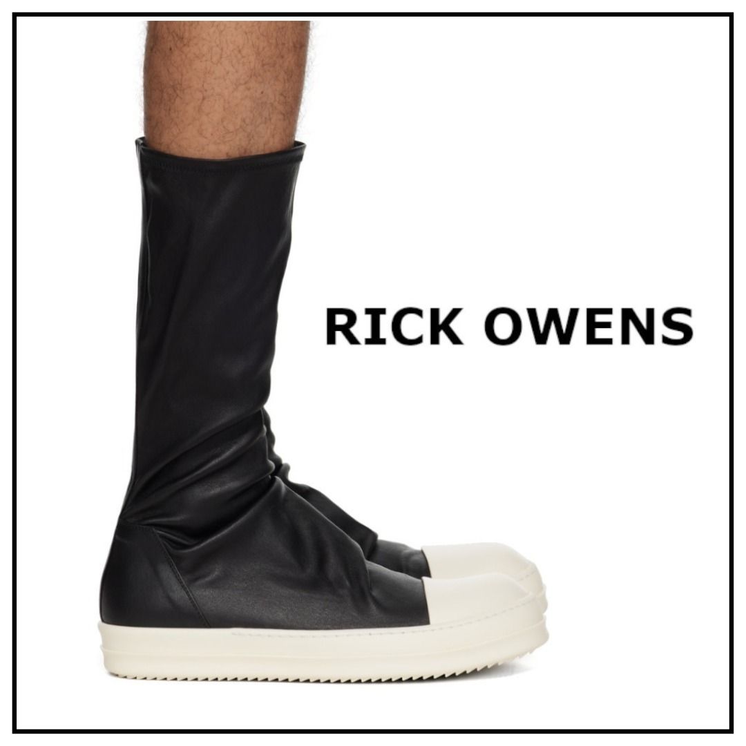 関税込【RICK OWENS】ブラック レザー ソックススニーカー (RICK