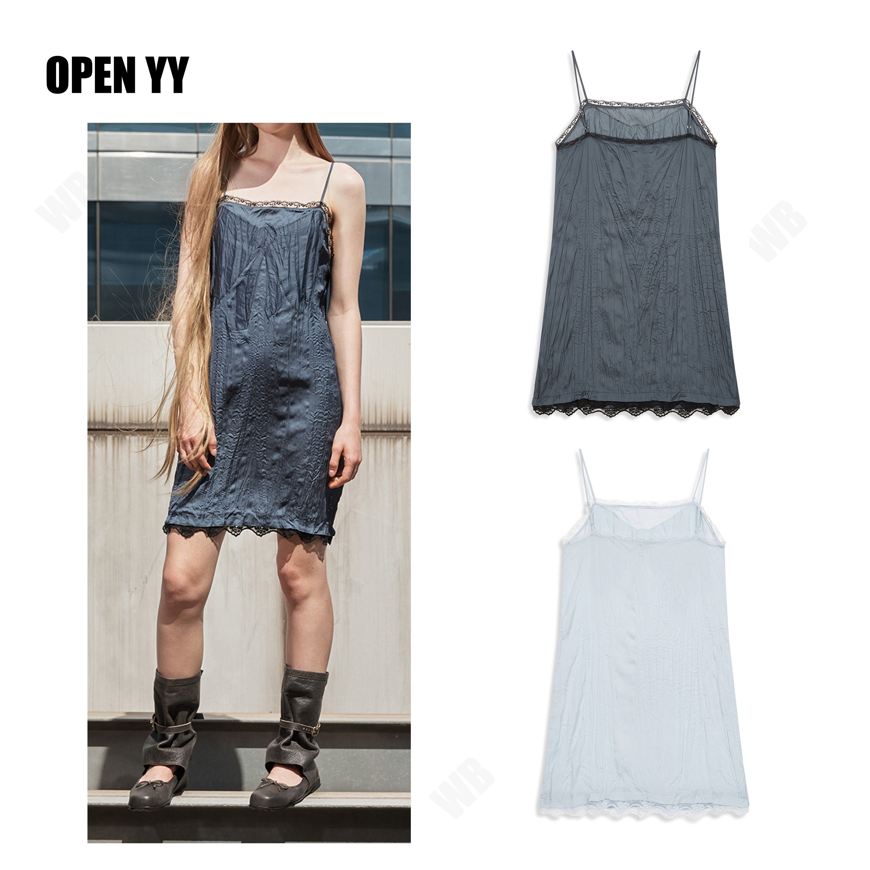 ワンピース [OPEN YY] CRINKLED LACE TRIM DRESS OPEN YY] CRINKLED LACE TRIM DRESS ☆送料込☆ (OPEN