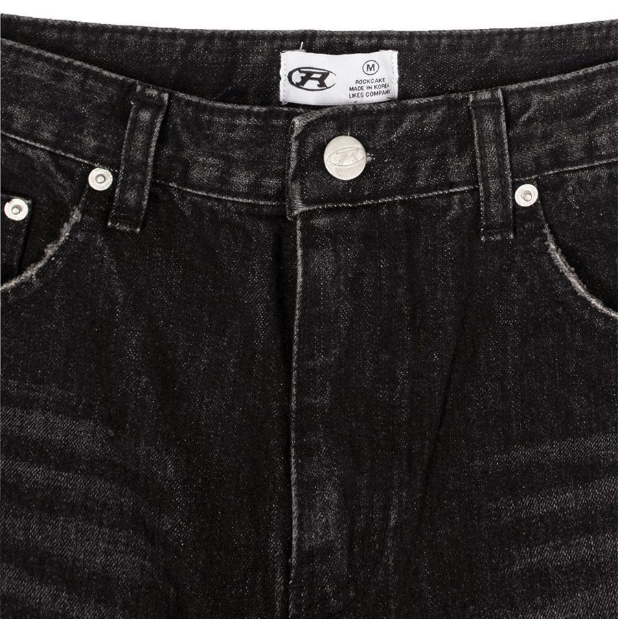 ROCKCAKE☆韓国 人気☆Pia Damage Wide Jeans - Beige Black