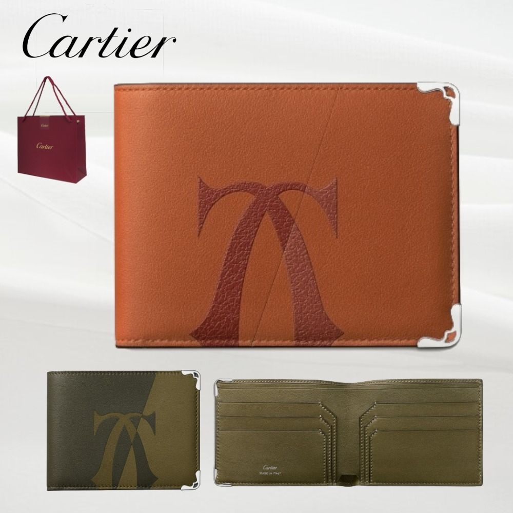 Cartier ブラウンレザー 三つ折り財布 エンボス加工（カルティエ