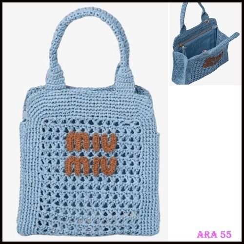 【関税込】MiuMiu ラフィア スモール トートバッグ ミュウミュウ/関税送料込み ラフィア クロシェ Small Tote Bag