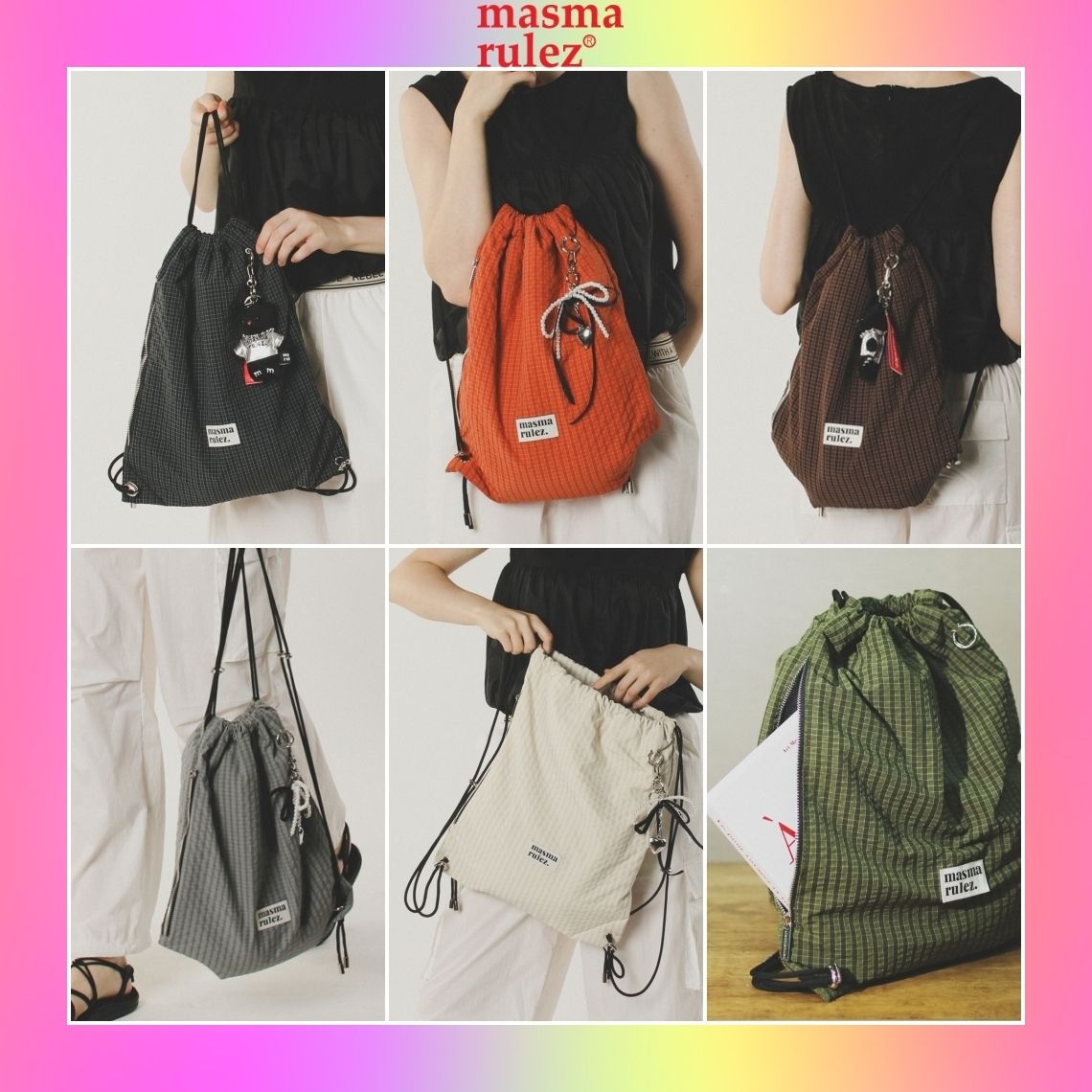 バックパック・リュック masmarulez Gym sack string bag plaid check brown 5011172174 MUSINSA | MASMARULEZ [INT] Gym sack string bag _ plaid check