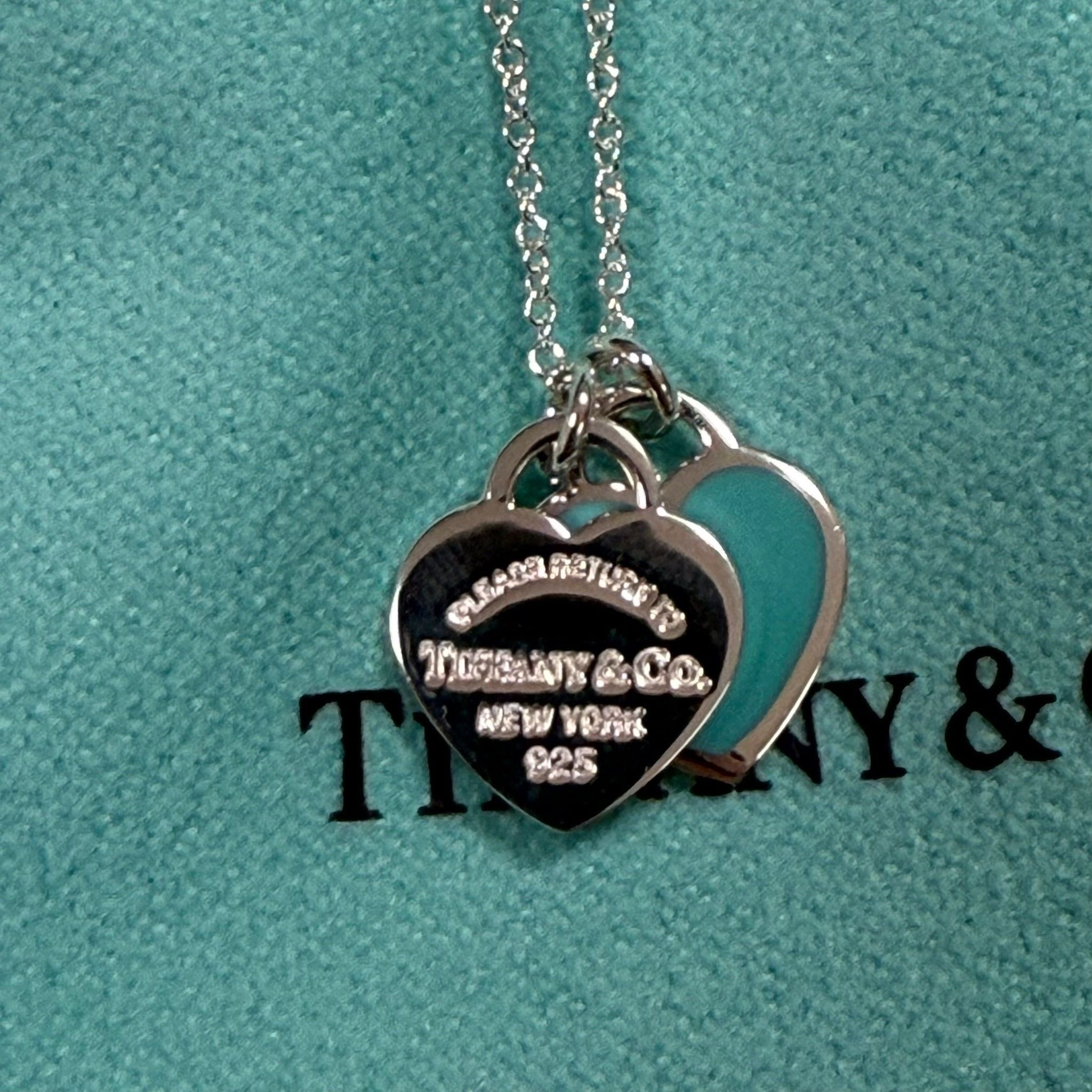 《P3倍_13日23:59迄》ティファニー Tiffany ネックレス Return to Tiffany K18 YG ミニ ダブル ハート タグ  ゴールド ティファニーブルー 67800974