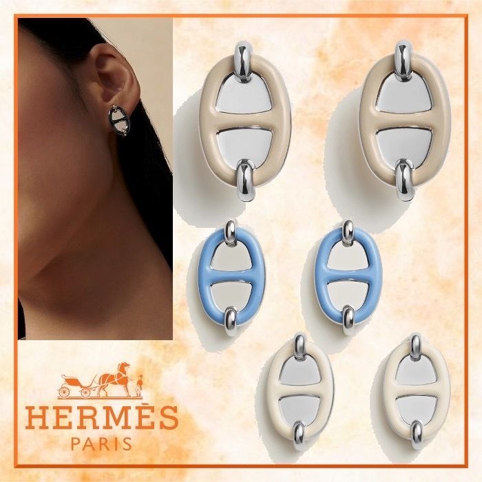 関税負担なし◇【入手困難】HERMES ピアス Mini Maillon マロン 普段使い可能で気軽に着けられる Hermes Mini Maillon ピアス