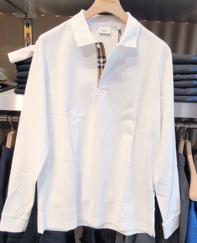 【BURBERRY】HARTFORD 長袖 チェック柄ディテールポロシャツ BURBERRY】HARTFORD 長袖 チェック柄ディテールポロシャツ