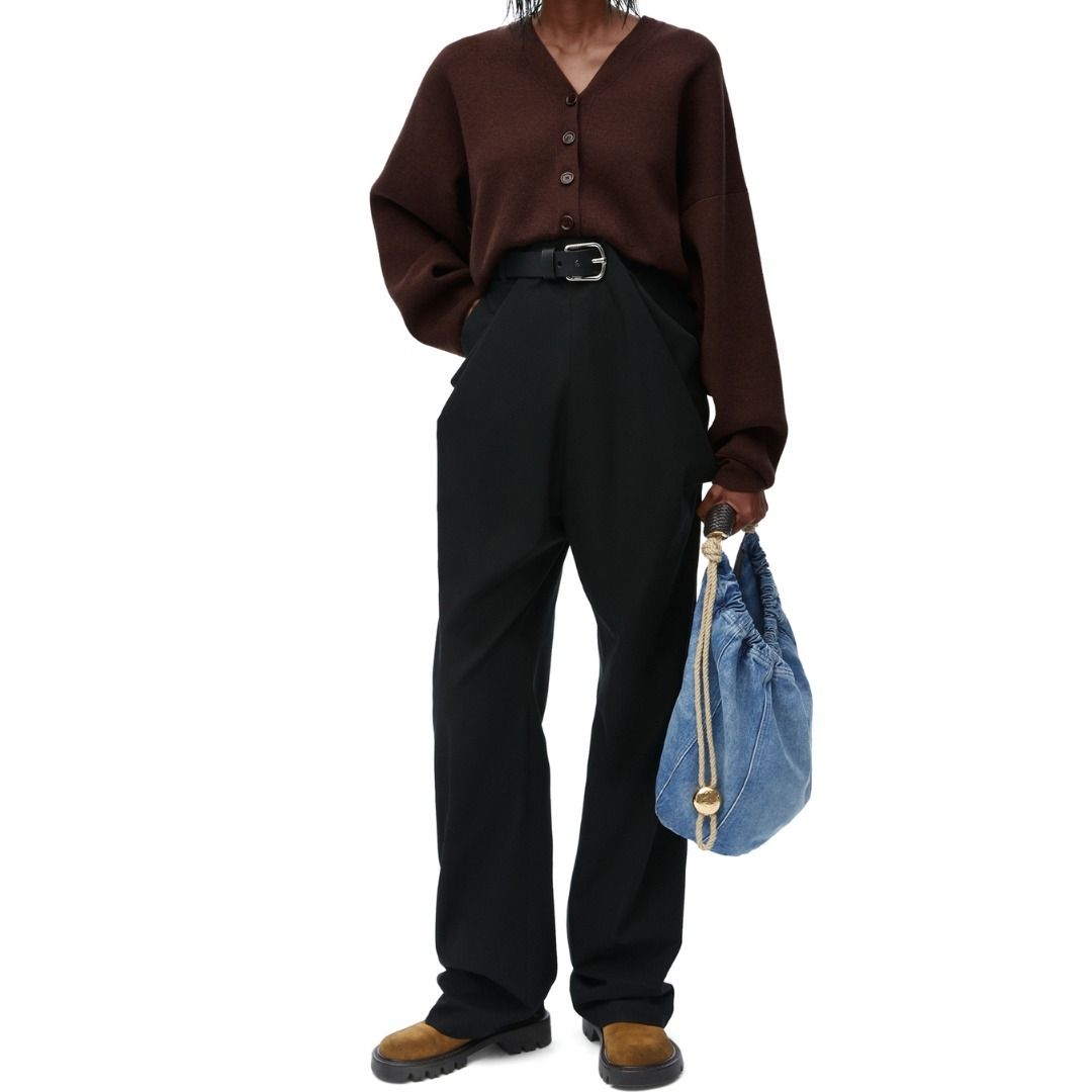 LOEWE クロップド ドレープ パンツ ウール/コットン&シルク すぐ届く♪◇LOEWE◇クロップドドレープパンツ コットン＆シルク