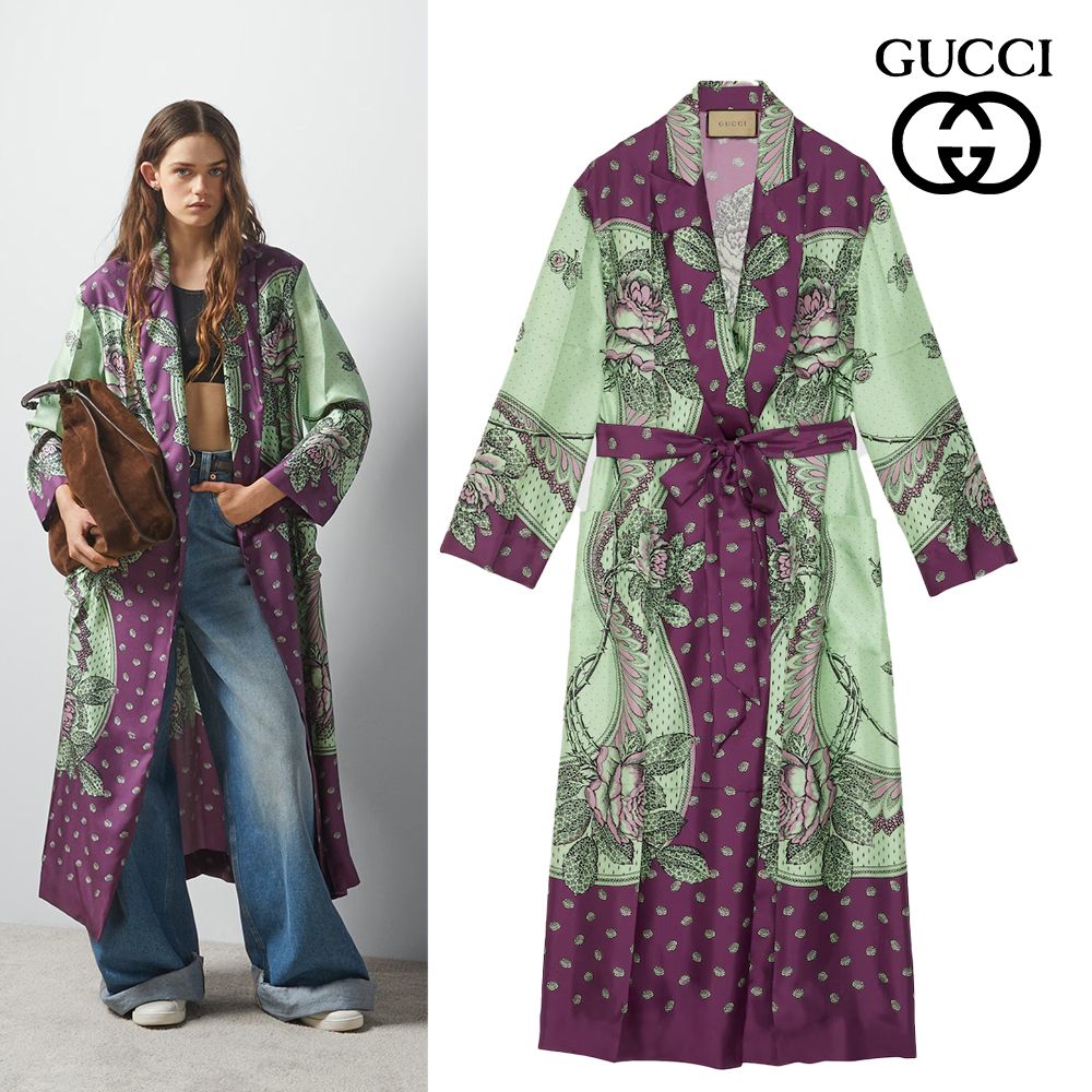 24-25新作 グッチ ペイズリープリント シルクバスローブ (GUCCI