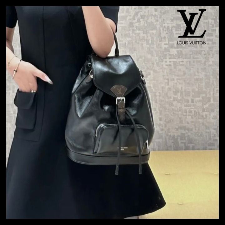 【LOUIS VUITTON】大容量◎Blackレザー モンスリ NM PMリュック ☆可愛いサイズ感☆ルイヴィトン モンスリ NM PM (Louis Vuitton