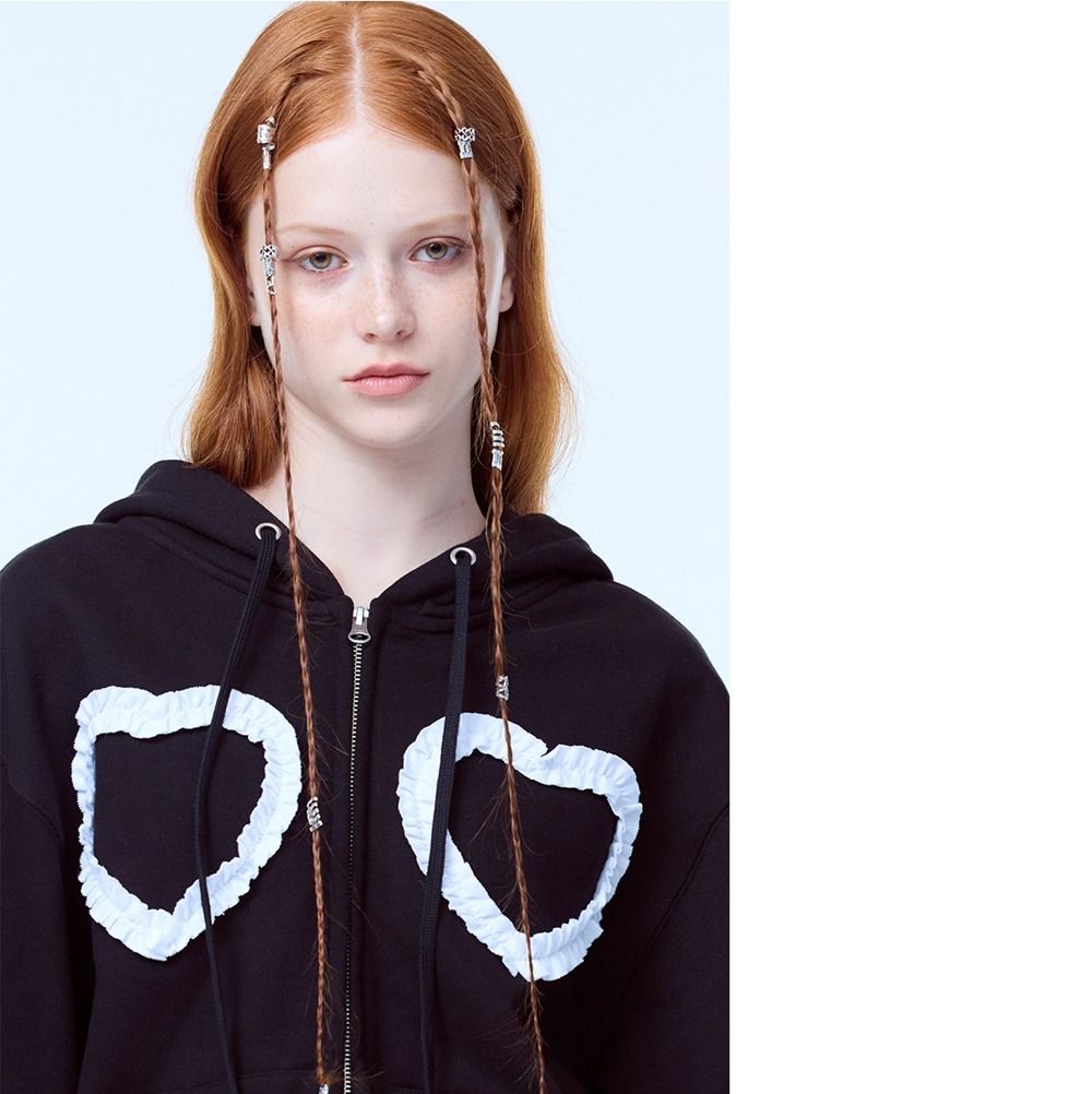 PA FRILL HEART HOOD ZIPUP (BLACK) - LUVISTRUE | 60% - Asian