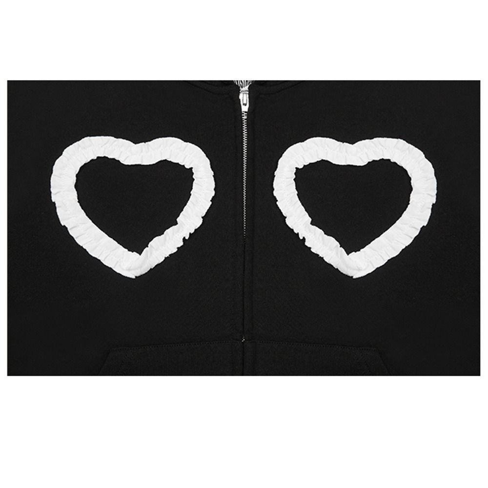 PA FRILL HEART HOOD ZIPUP (BLACK) - LUVISTRUE | 60% - Asian