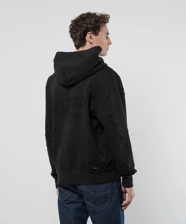 AMIRI アミリ MA ショットガンダメージパーカー AMIRI】MA ショットガン ロゴ 刺繍 ダメージ加工 パーカー