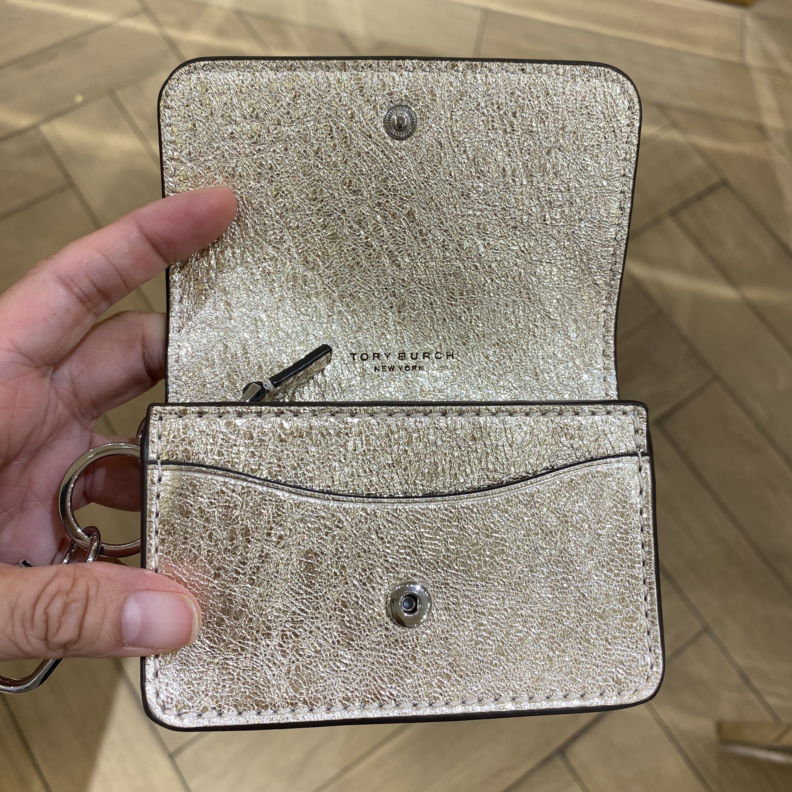 新作 Tory Burch Thea Flap Card Case 159428 New Tory Burch Thea Black Flap Card Case Key Ring Coin Pouch