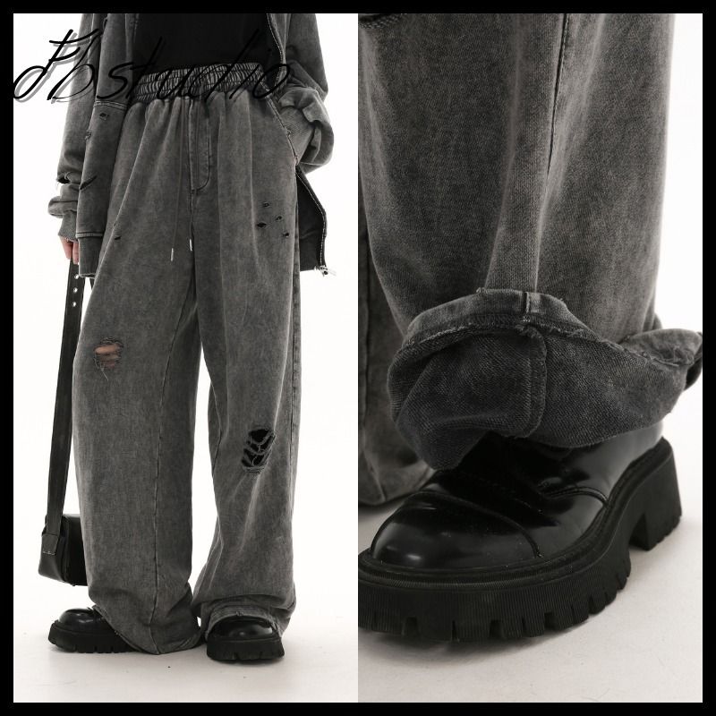 デニム ダメージ セットアップ トップス パンツ XS-3XL デニムトップスパンツSET – BUNNY APARTMENT
