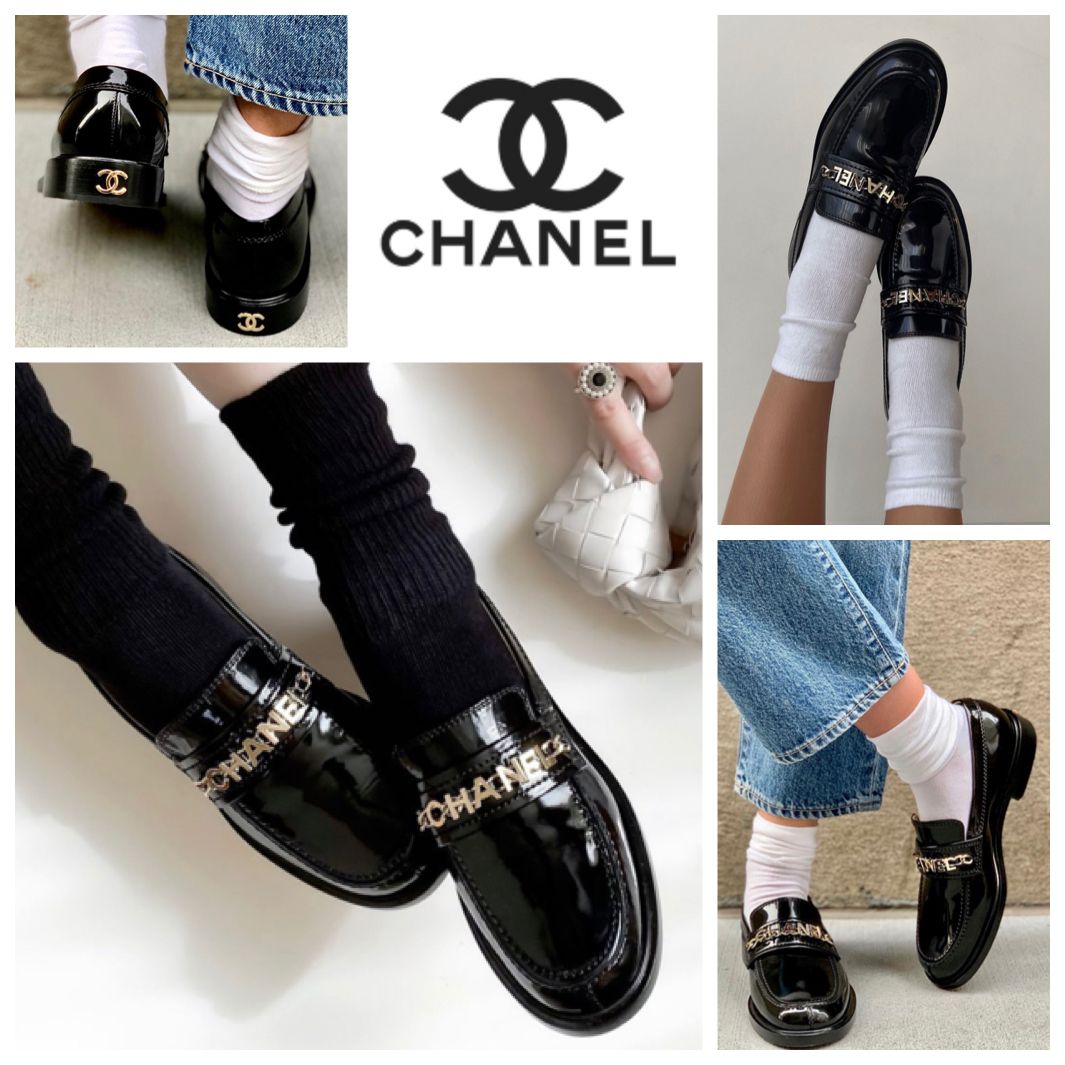 高級】CHANEL シャネル ローファー ロゴプレート金具
