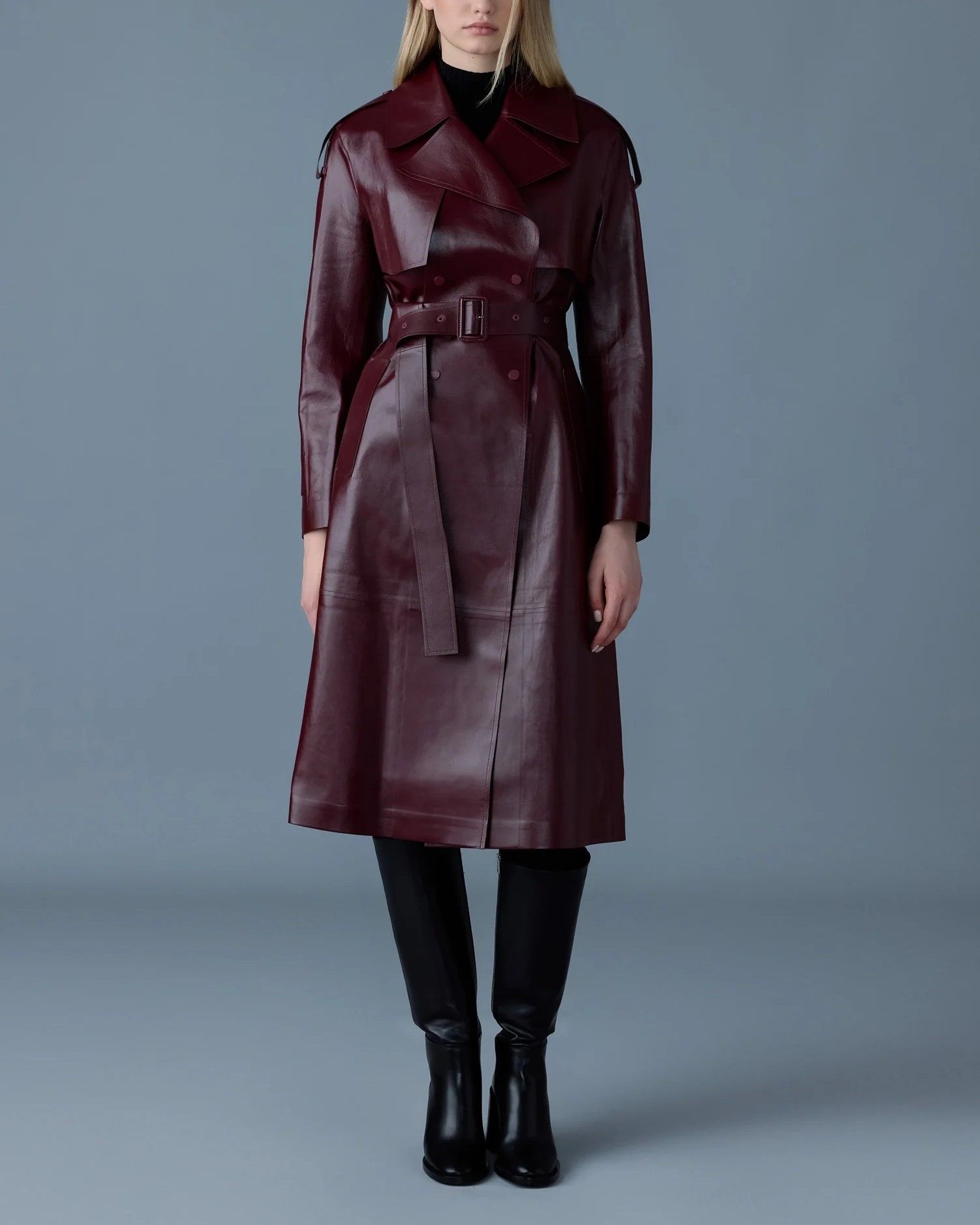 【MACKAGE】CARMELA レザー トレンチコート ☆ 着脱可能 ベルト MACKAGE】CARMELA レザー トレンチコート ☆ 着脱可能 ベルト