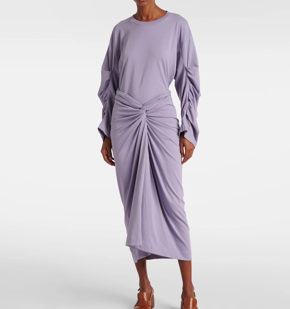 【DRIES VAN NOTEN】コットンジャージー ミディ丈スカート DRIES VAN NOTEN ギャザー入りコットンジャージーミディスカート