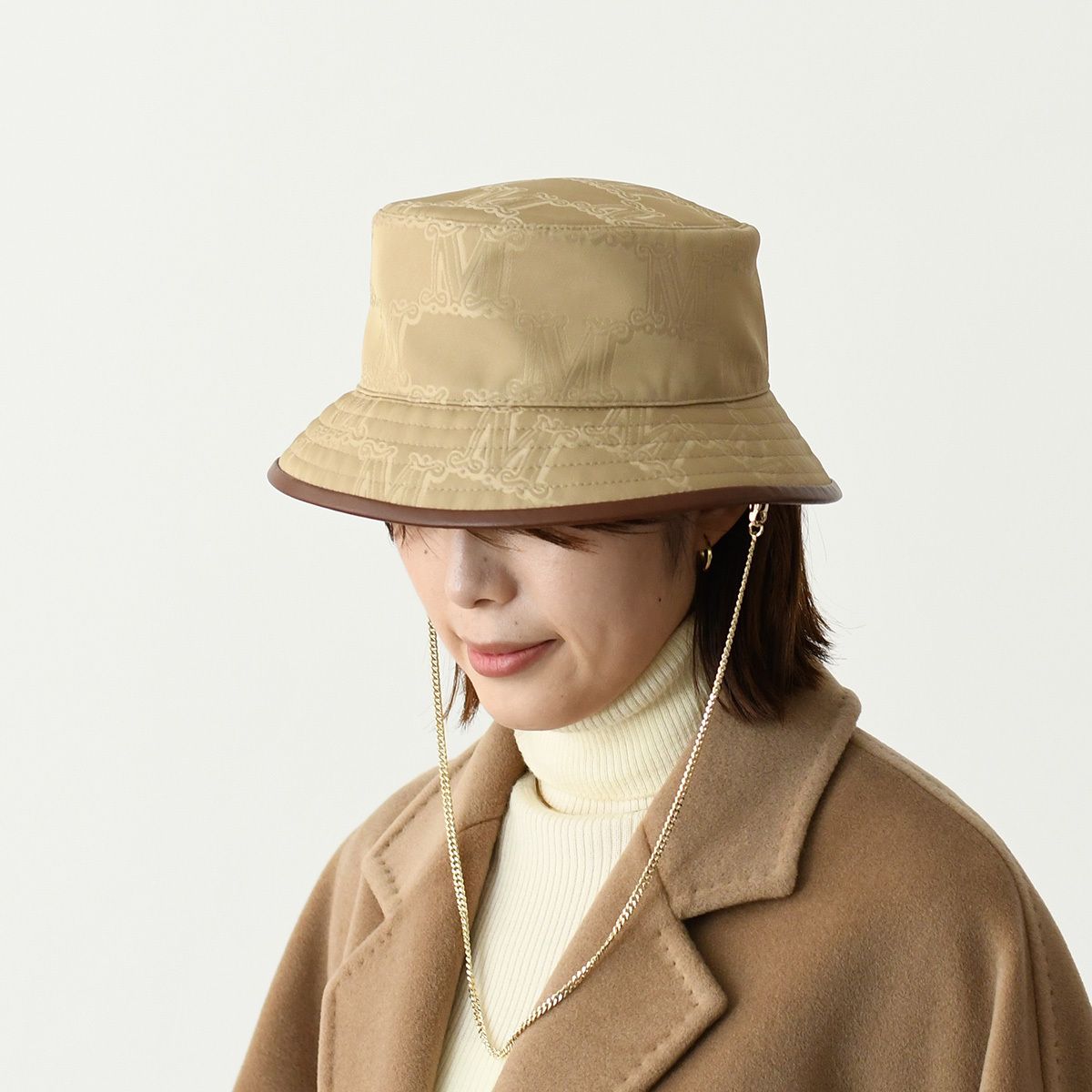 【関税込み】Max Mara ベージュ Marocco パナマハット MAX MARA ジャカードコットン バケットハット (Max Mara/ハット