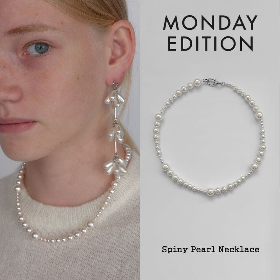 韓国発【MONDAY EDITION】Spiny Pearl Necklace♥追跡送 (Monday