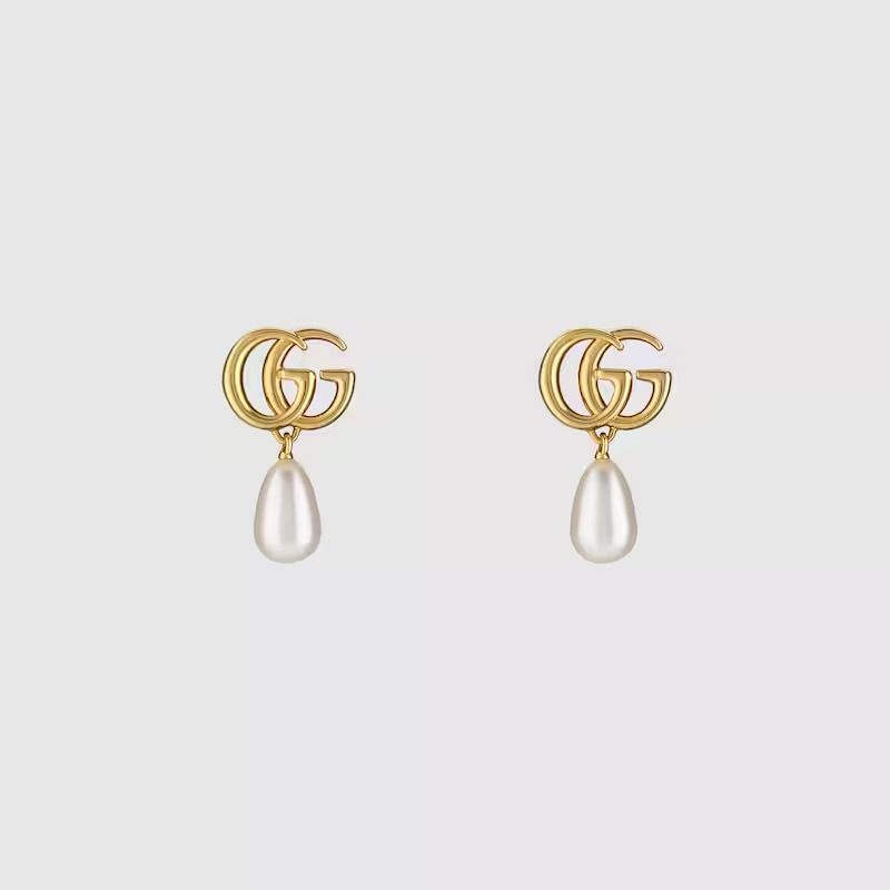 国内直営**GUCCI** ダブルG パール ドロップ ピアス Giftにも
