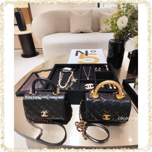 【高級感溢れるゴールドハンドル】CHANEL★ココハンドル★ 激レア】輝くゴールドハンドル×黒│シャネルココハンドル19cm
