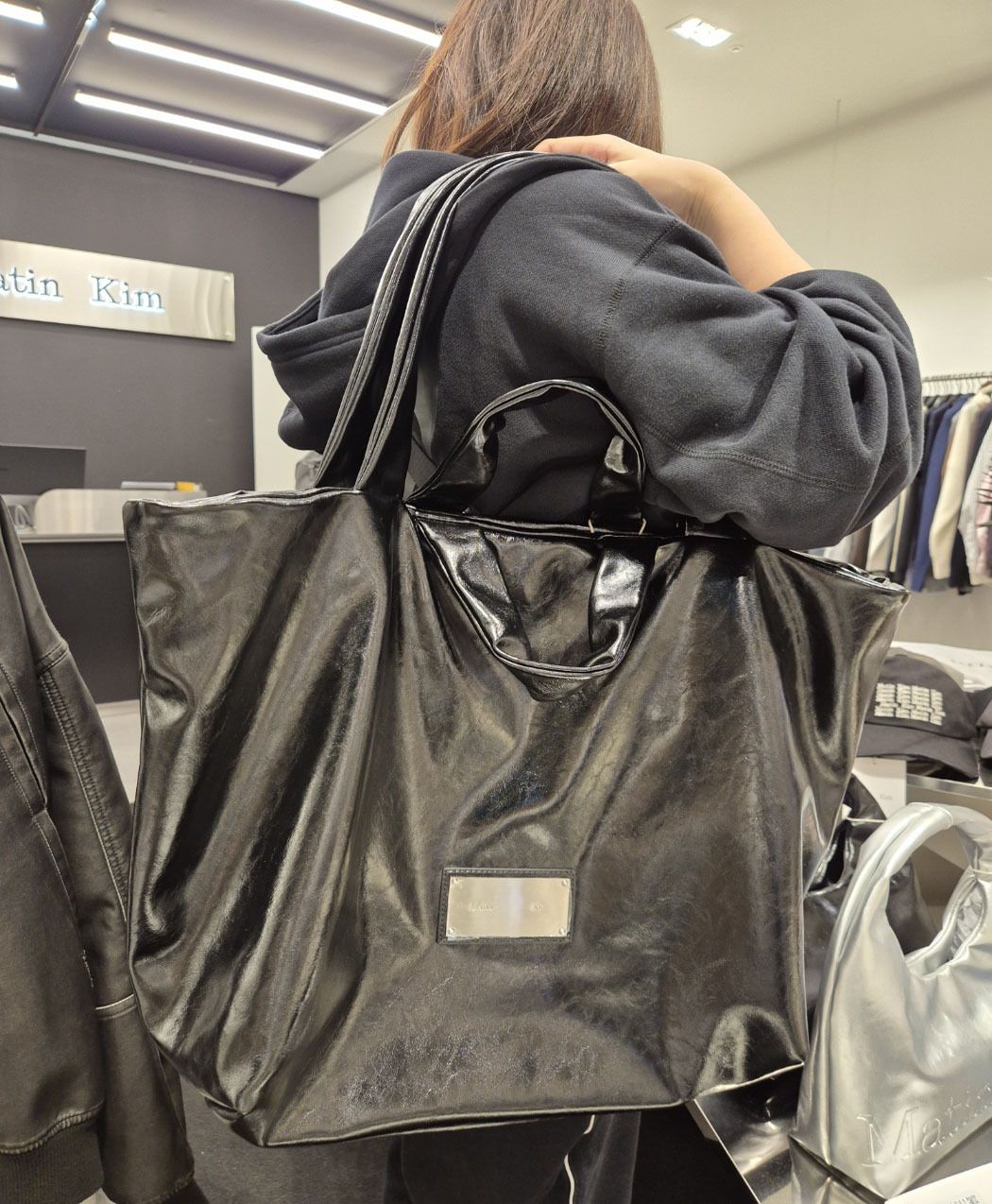 ☆MATIN KIM ☆EMBOSSED LOGO LEATHER MAXI BAG (Matin Kim
