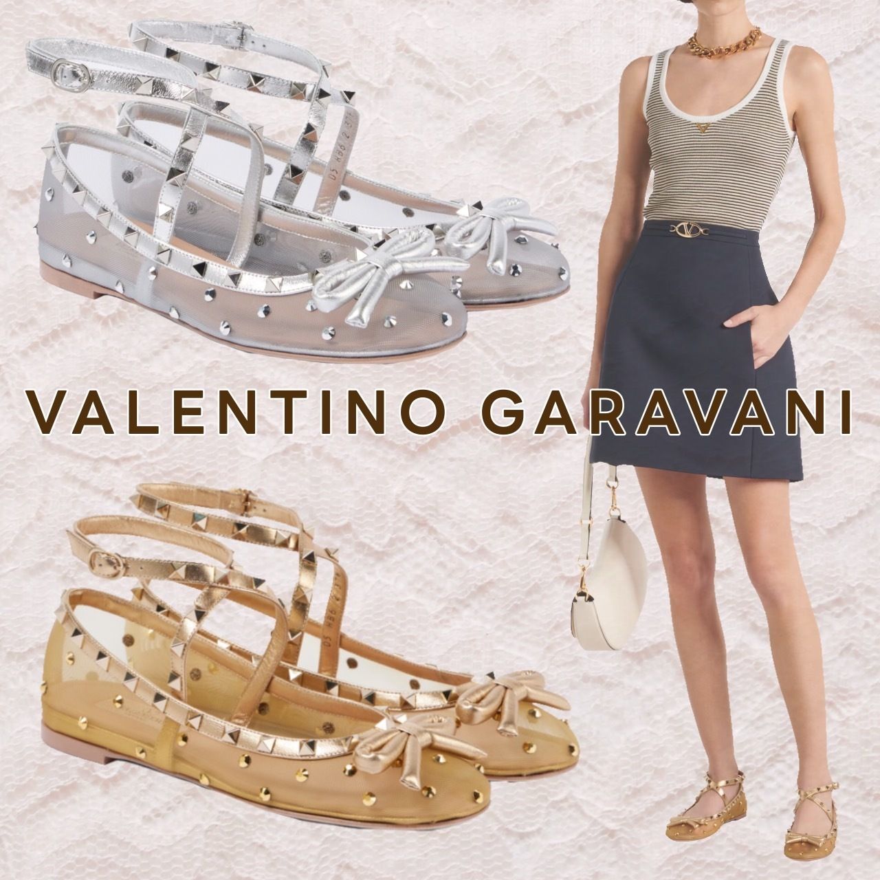 VALENTINO GARAVANI】ロックスタッズ メッシュ バレリーナ