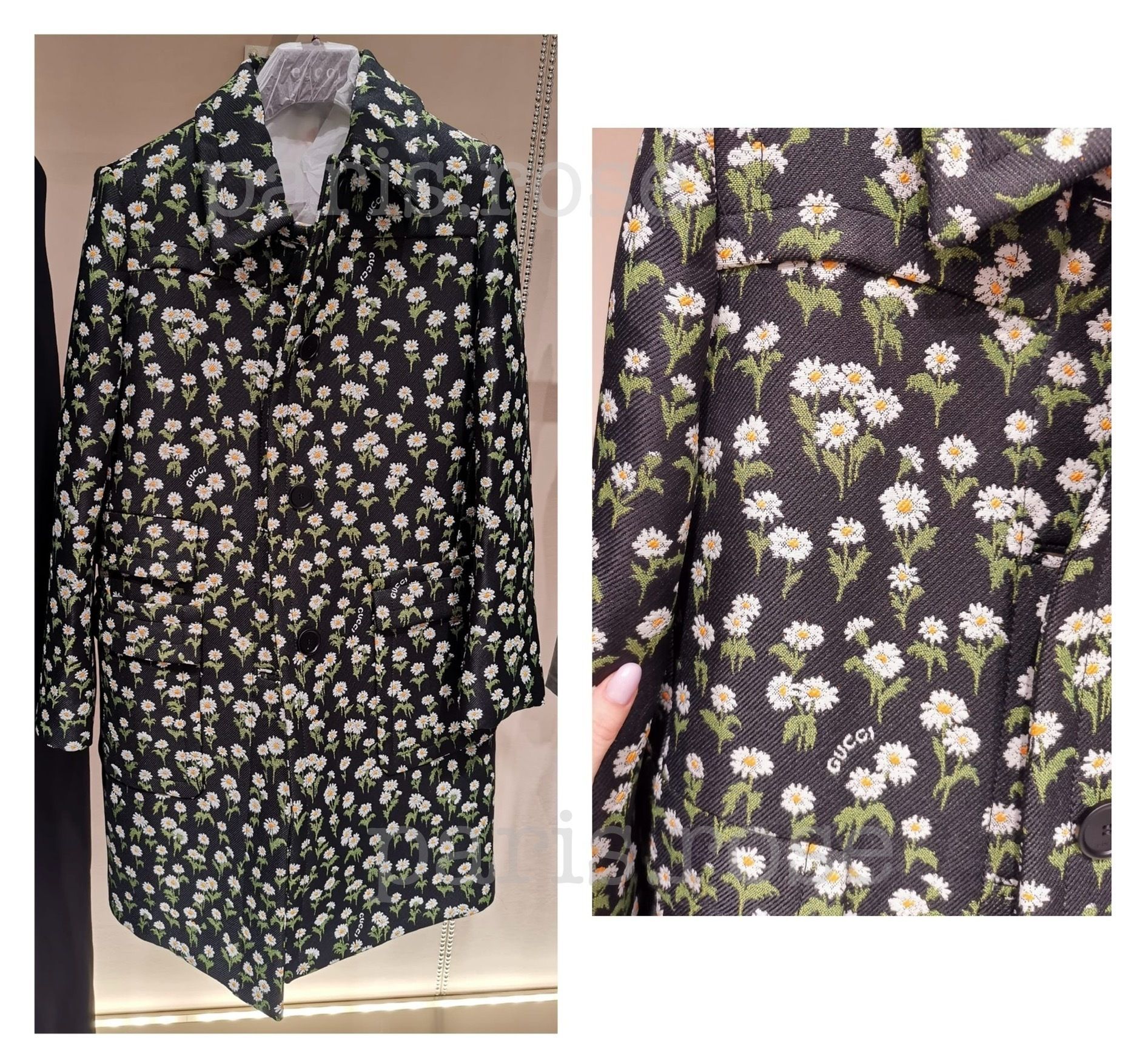 25新作 GUCCI フローラル クレープ シングルブレスト コート