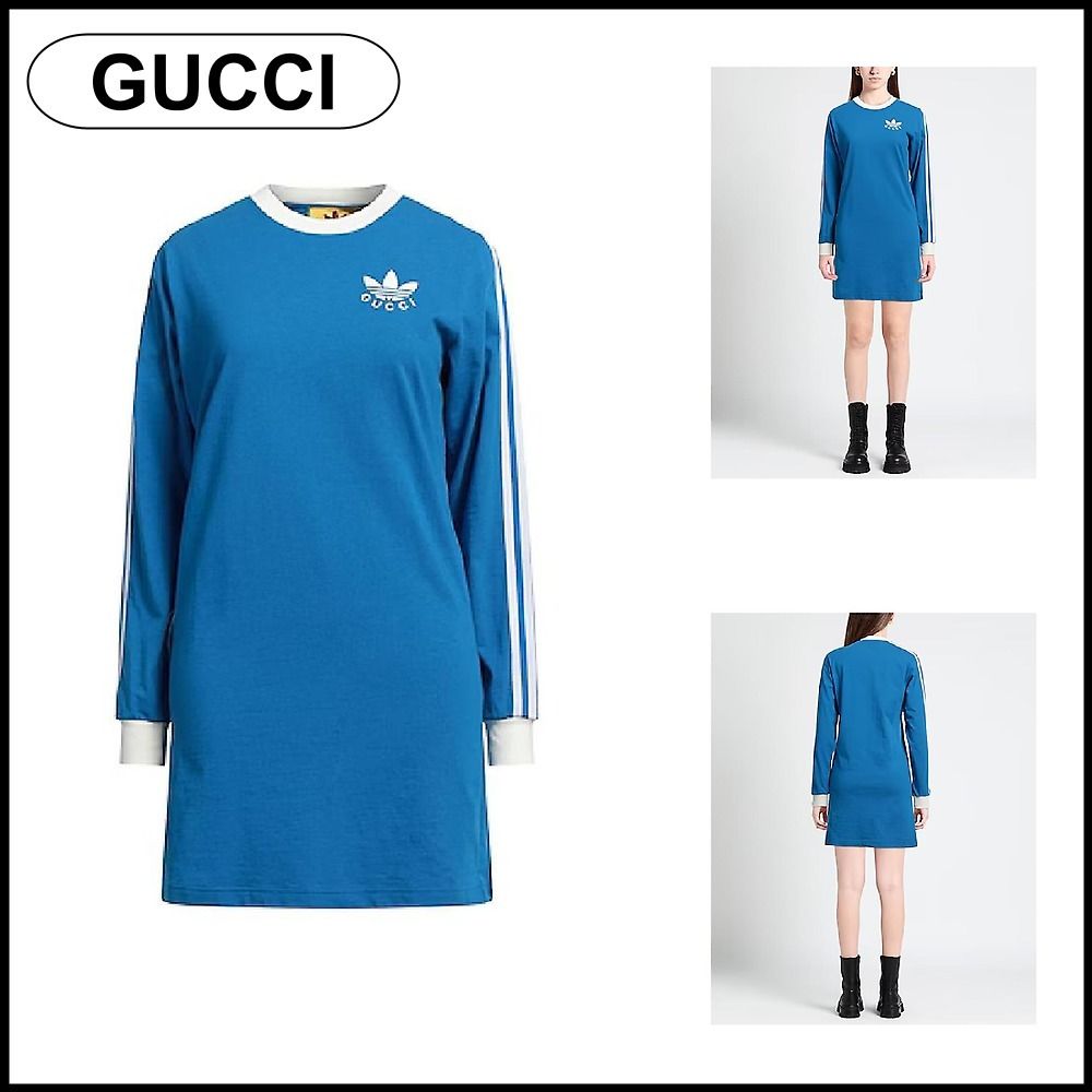 新品 コラボ adidas x Gucci 長袖 Tシャツワンピース レッドXS