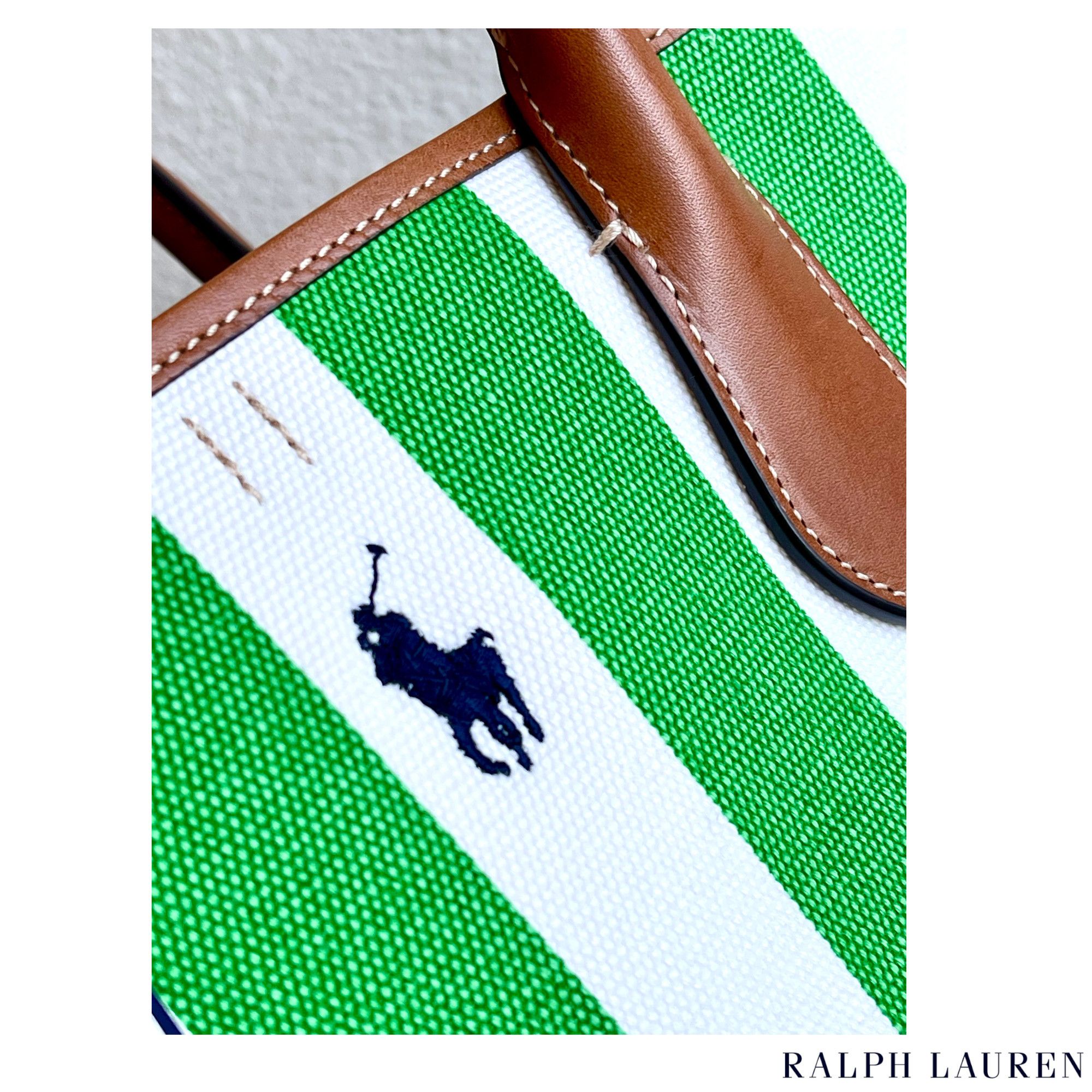 [RALPH LAUREN] グリーンストライプ ラージキャンバストート RALPH LAUREN] グリーンストライプ ラージキャンバストート