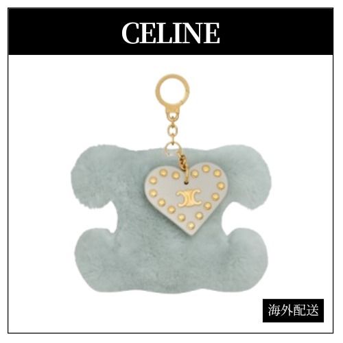 代引き手数料無料 CELINE◇トリオンフ キーリング ポンポン ハート付シアリング 小物