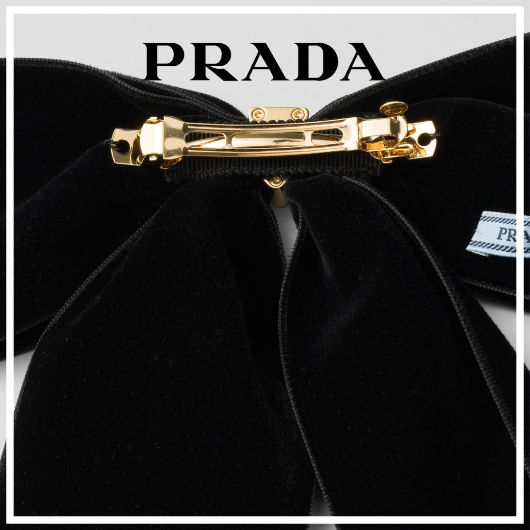 【VIPセール】PRADA プラダ ベルベット ヘアクリップ お洒落度UP】PRADA◇ベルベット リボン ヘアクリップ ロゴ付き