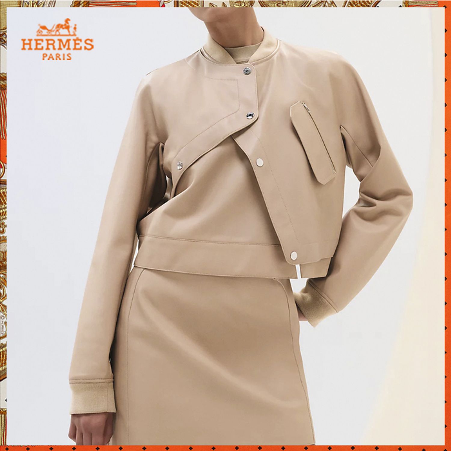 HERMES 25春夏《カーフスキン ジャケット》ベージュ DHL 直営店 
