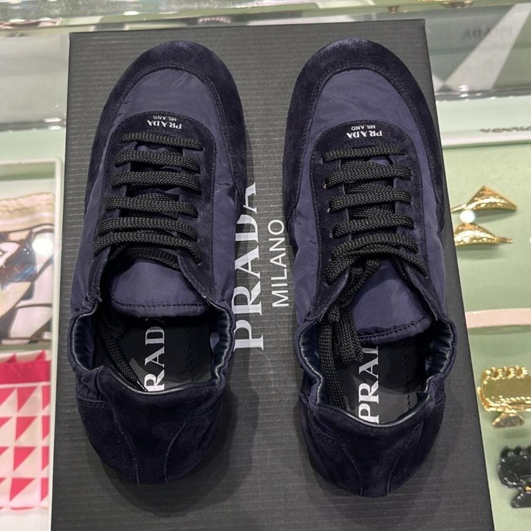 直営】PRADA プラダ コラプス Re-Nylon xスエード スニーカー