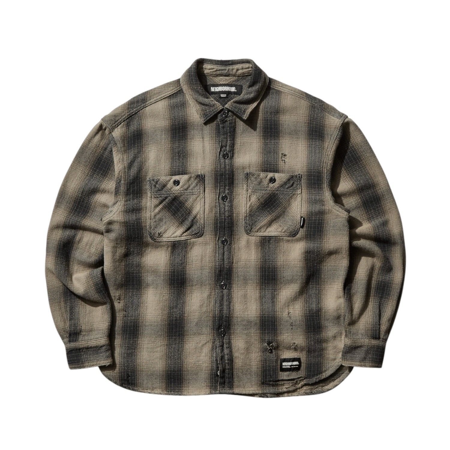 NEIGHBORHOOD Savage Logo-Appliquéd Distressed Checked Cotton