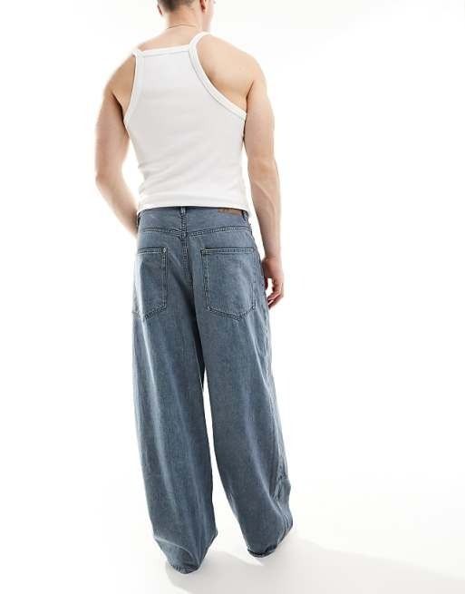★日本未入荷*PULL&BEAR*新作*WASHEDスーパーバギーデニム/NB★ ☆日本未入荷*PULL&BEAR*新作*スーパーバギーダブルニーデニム/U