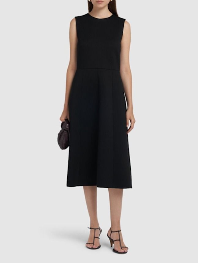 ★ S Max Mara ★ ワンピース 2way【S Max Mara】立体ビジュー襟 膝丈ワンピース 裏地絹 紺