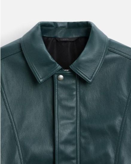 スペイン発送 ZARA レザーエフェクトジャケット グリーン 最新作