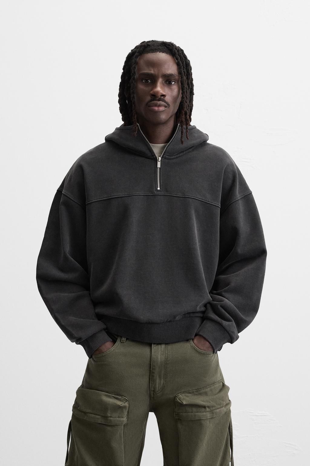 ☆ドイツ発*ZARA*新作*ウォッシュ加工ZIPハイネックフーディ/DG