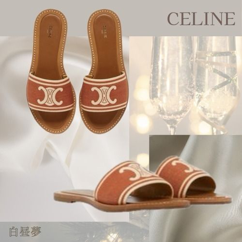 【夏のスタイルを格上げ*】CELINE サンダル Triomphe Mule CELINE LYMPIA MULES EN TOILE TRIOMPHE JACQUARD (CELINE
