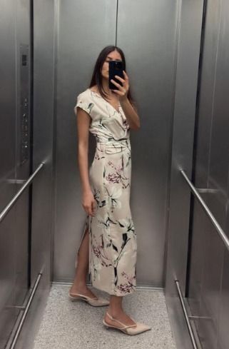 スペイン発☆Bershka♪テクスチャプリントのミディドレス スペイン発送 ZARA プリントポプリンミディドレス 今季新作