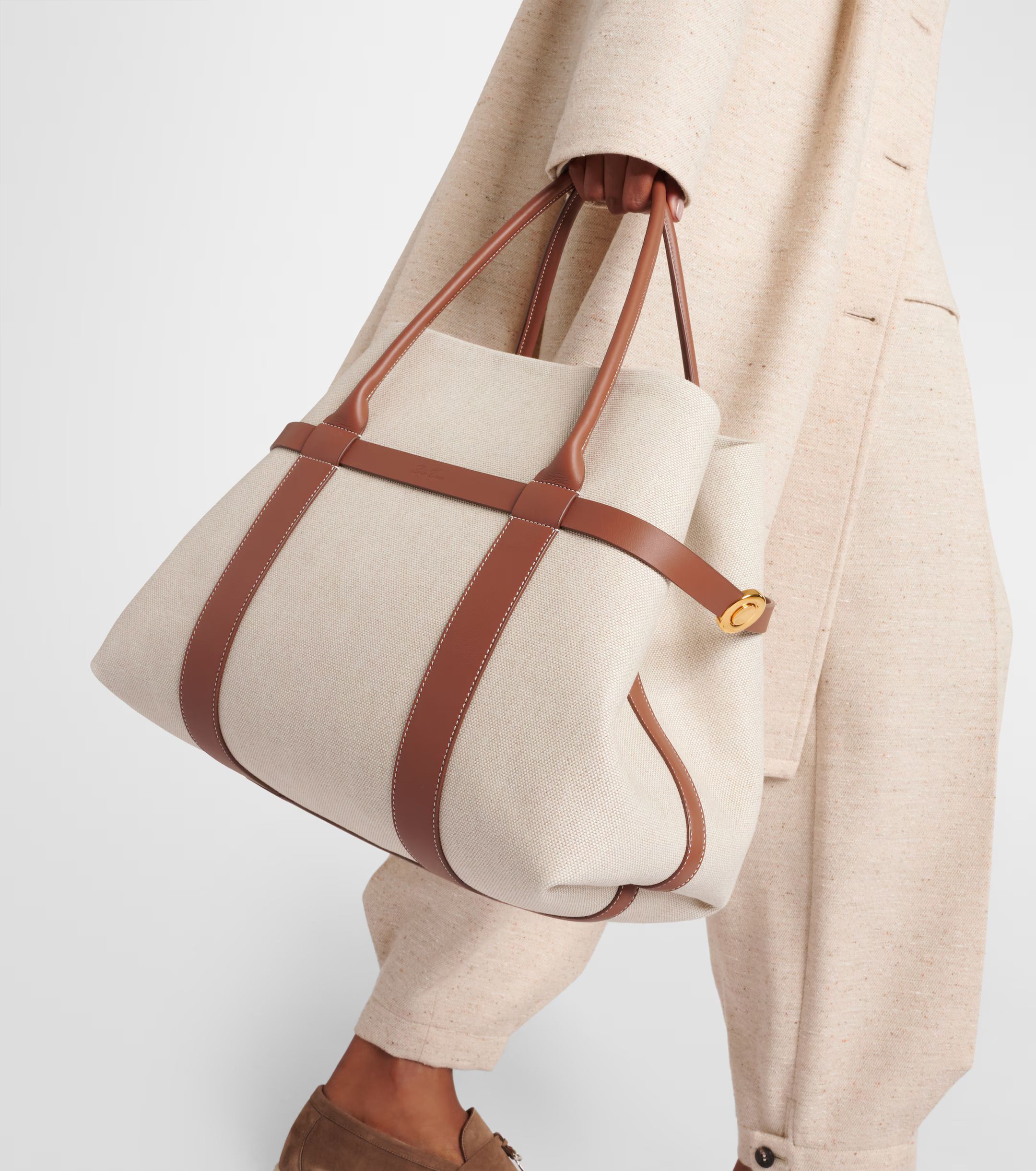 送料関税込☆Loro Piana☆ギエラレザーキャンバスショッパー