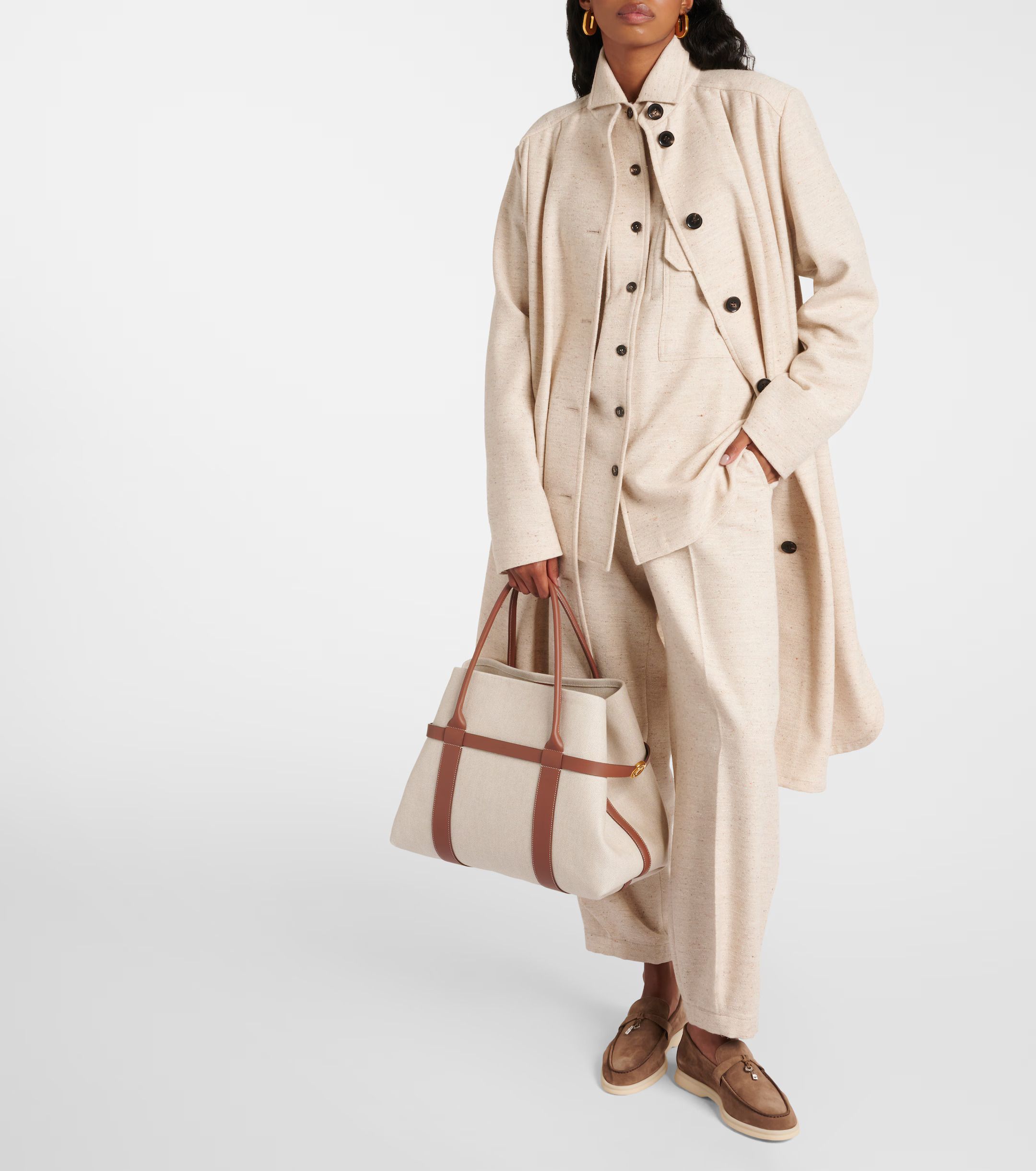 送料関税込☆Loro Piana☆ギエラレザーキャンバスショッパー