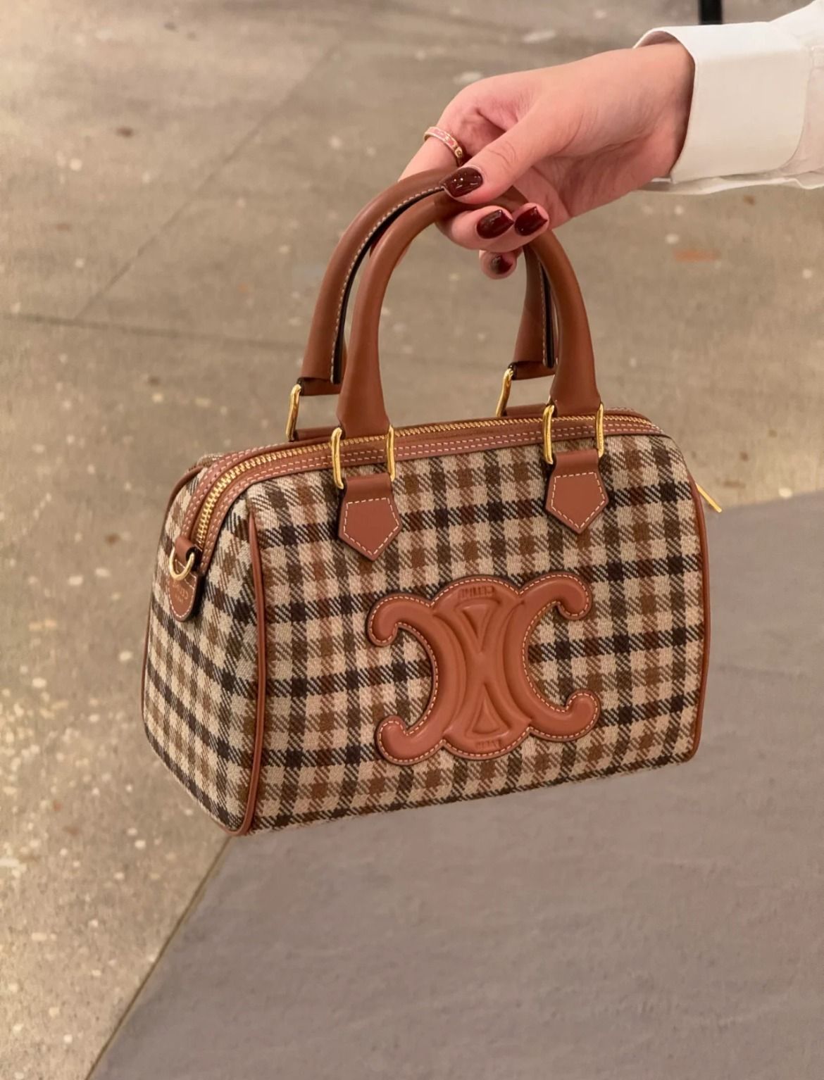CELINE ボストンバッグ タータンテキスタイル＆カーフスキン
