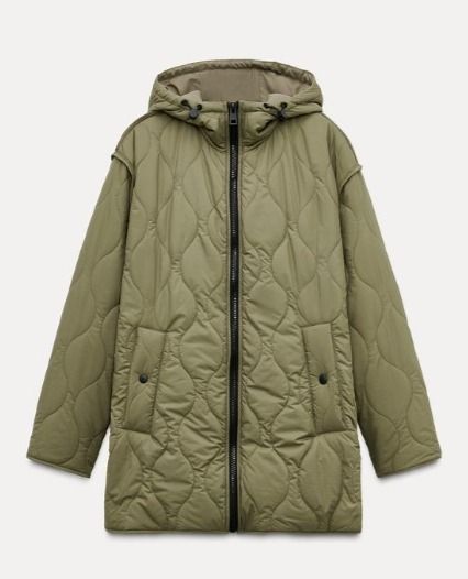 ZARA キルティングダウンコート ロングコート ベージュ ザラ フード