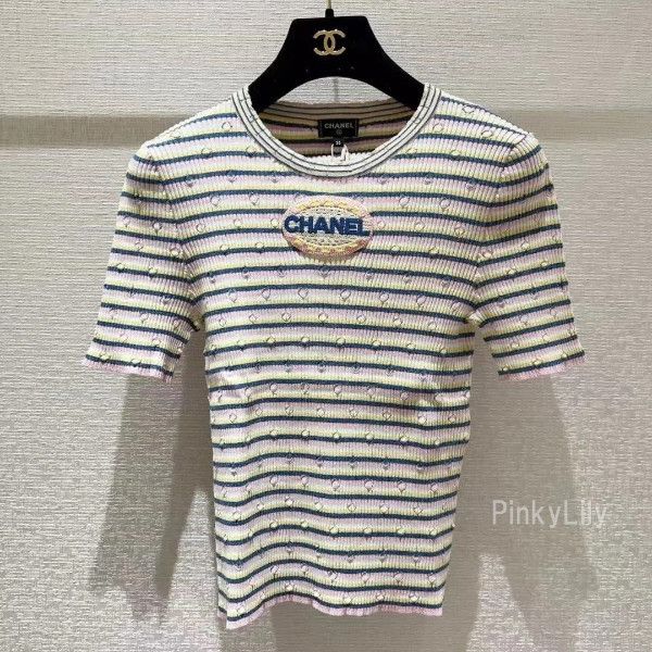 希少品】CHANEL 25P☆半袖ボーダートップス CCロゴ (CHANEL/ニット・セーター) 115510889【BUYMA】