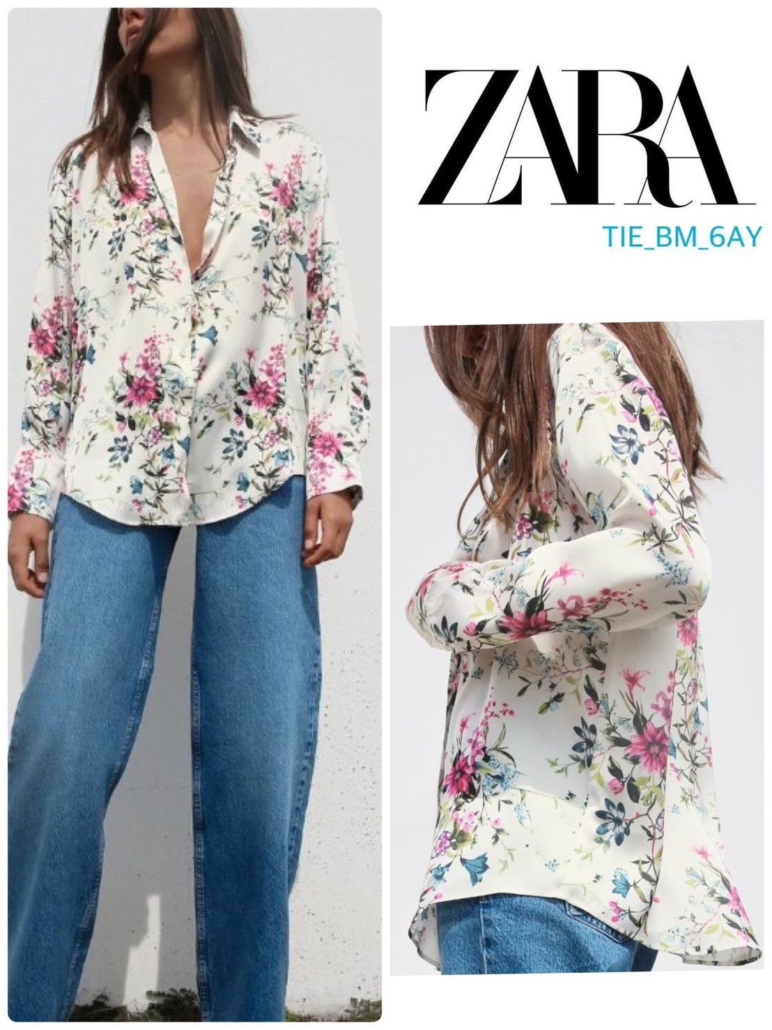 通販 送料無料  スペイン発送 ZARA サテンプリントシャツ 上品カジュアル 最新作 シャツ/ブラウス(半袖/袖なし)